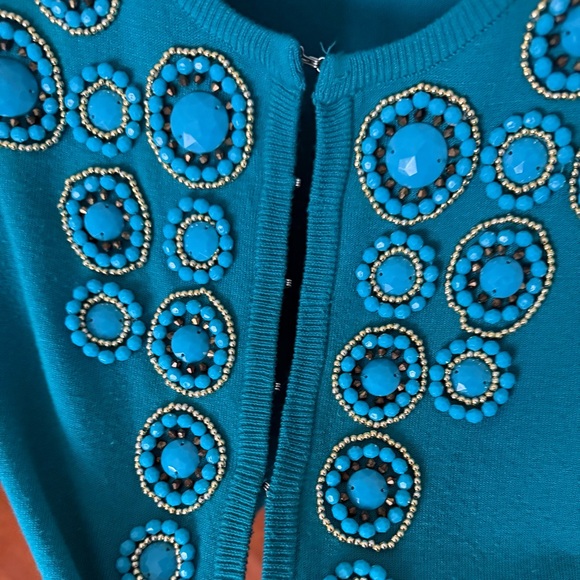 INC International Concepts Beaded Cardigan Turquoise size M - Picture 2 of 5